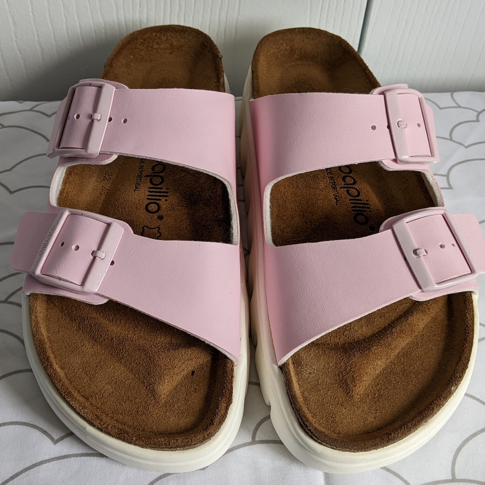 Birkenstock Papillio Arizona Chunky Rose Platform Faux Leather Pink Sandals 39